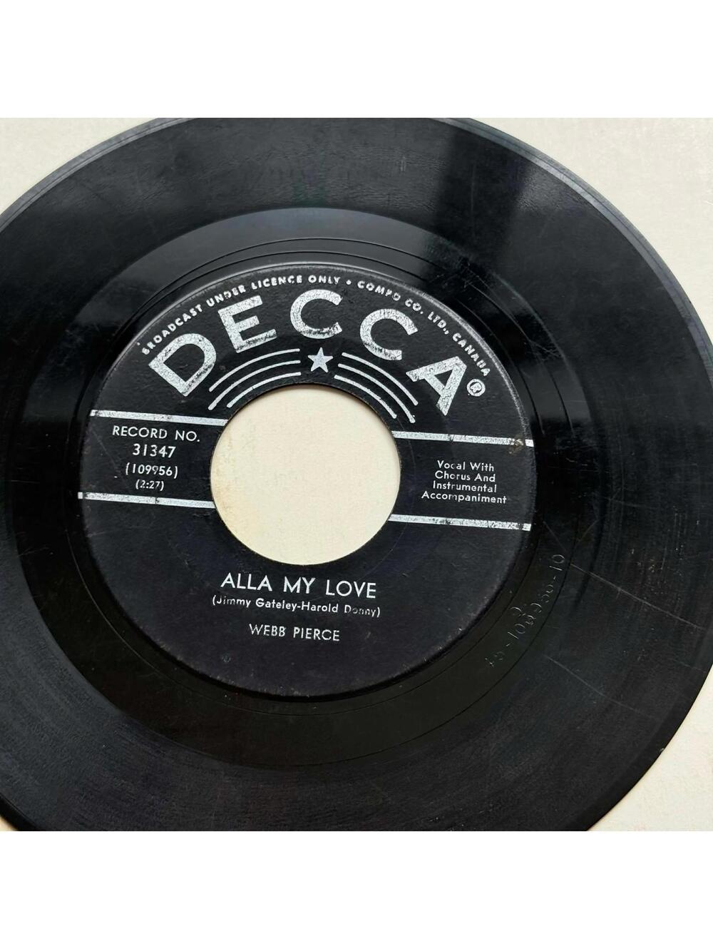 Webb Pierce - You are My Life/Alla my Love 45rpm VG+ R31